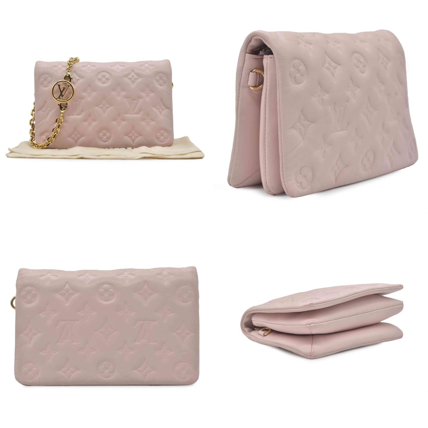 $3150 Louis Vuitton Monogram Embossed Pochette Coussin Pink