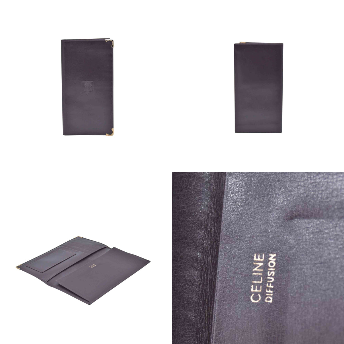 $580 CELINE Smooth Calfskin Triomphe Crest Long Wallet Dark Brown CONSIGNMENT 10021225