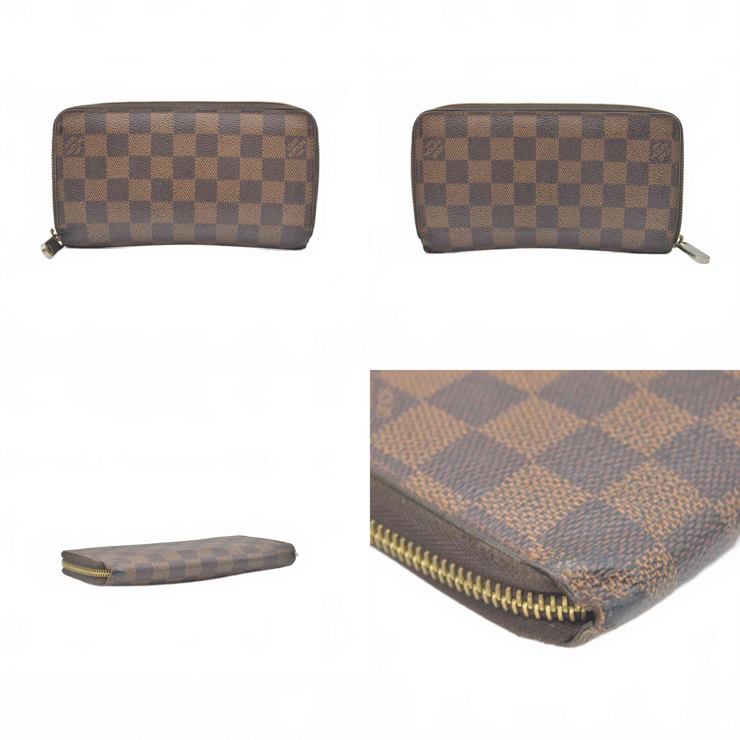 Louis Vuitton Damier Zippy Zip Around Long Wallet Purse Brown MI1146