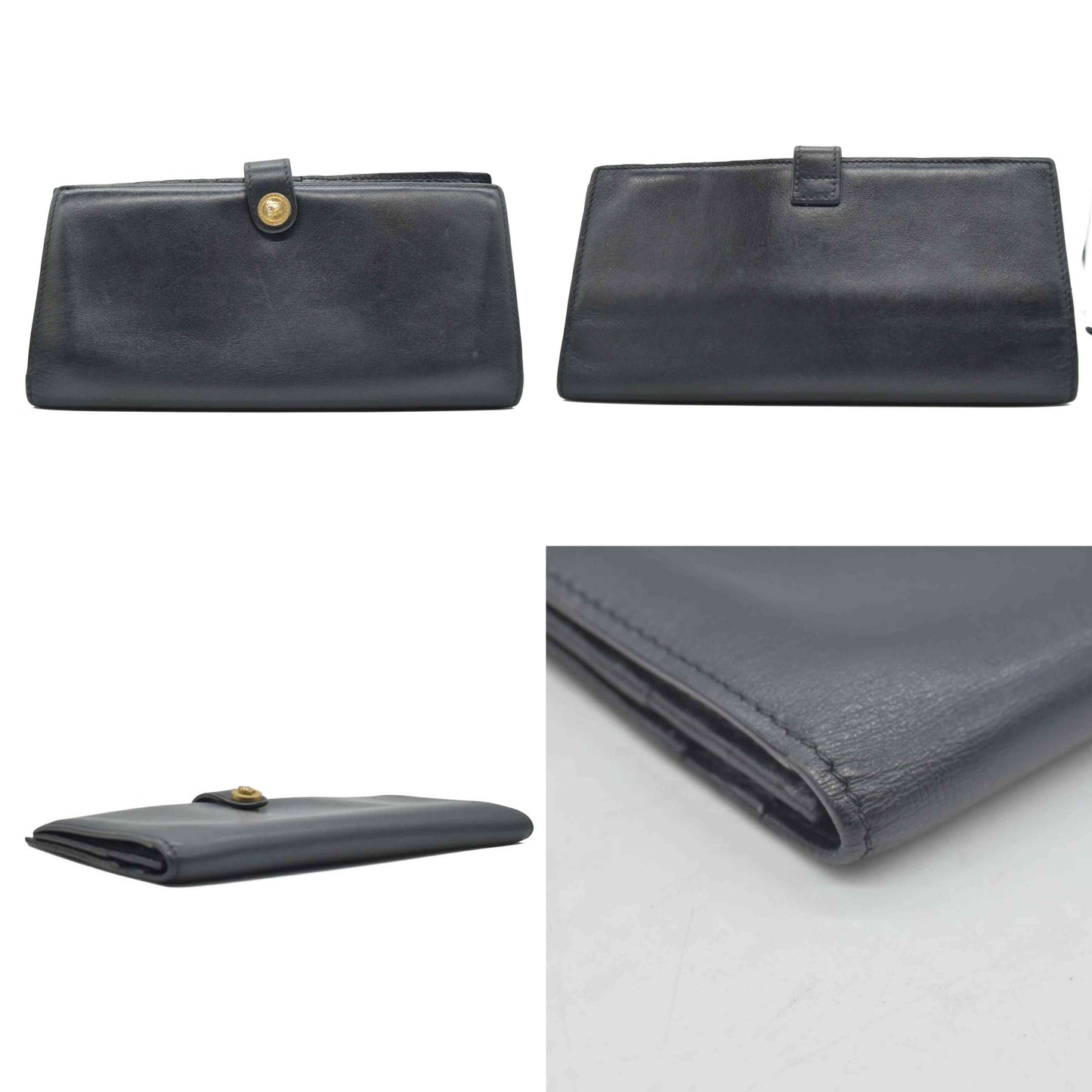 VERSACE Medusa Wallet Black Leather Unisex Bifold Long Wallet with Gold Hardware CONSIGNMENT