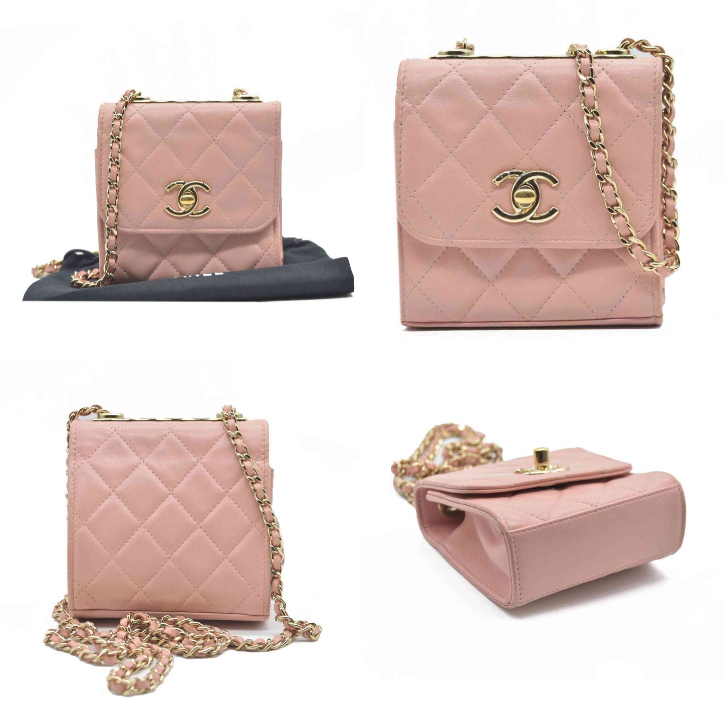 $2900 Chanel Lambskin Quilted Mini Trendy CC Clutch With Chain Light Pink