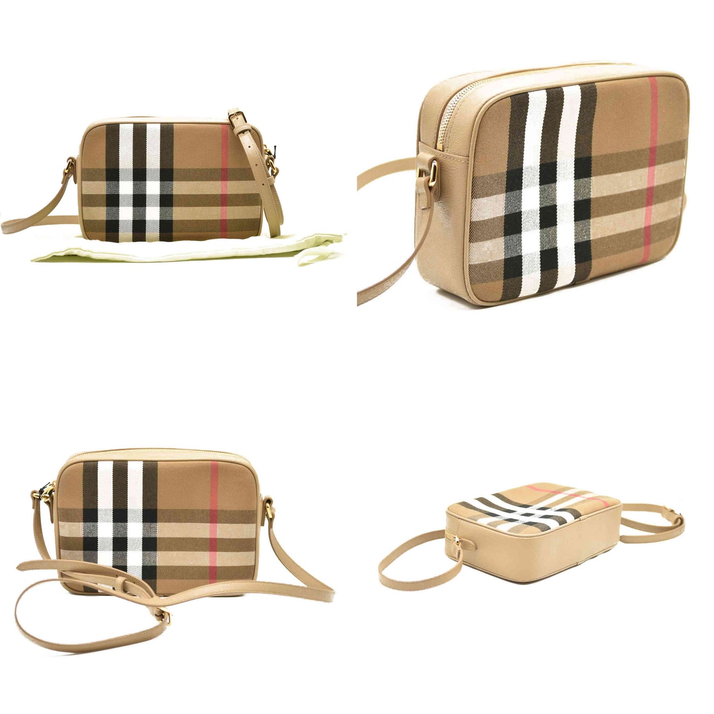 AUCTION $1450 Burberry Calfskin Vintage Check Small Camera Bag Archive Beige