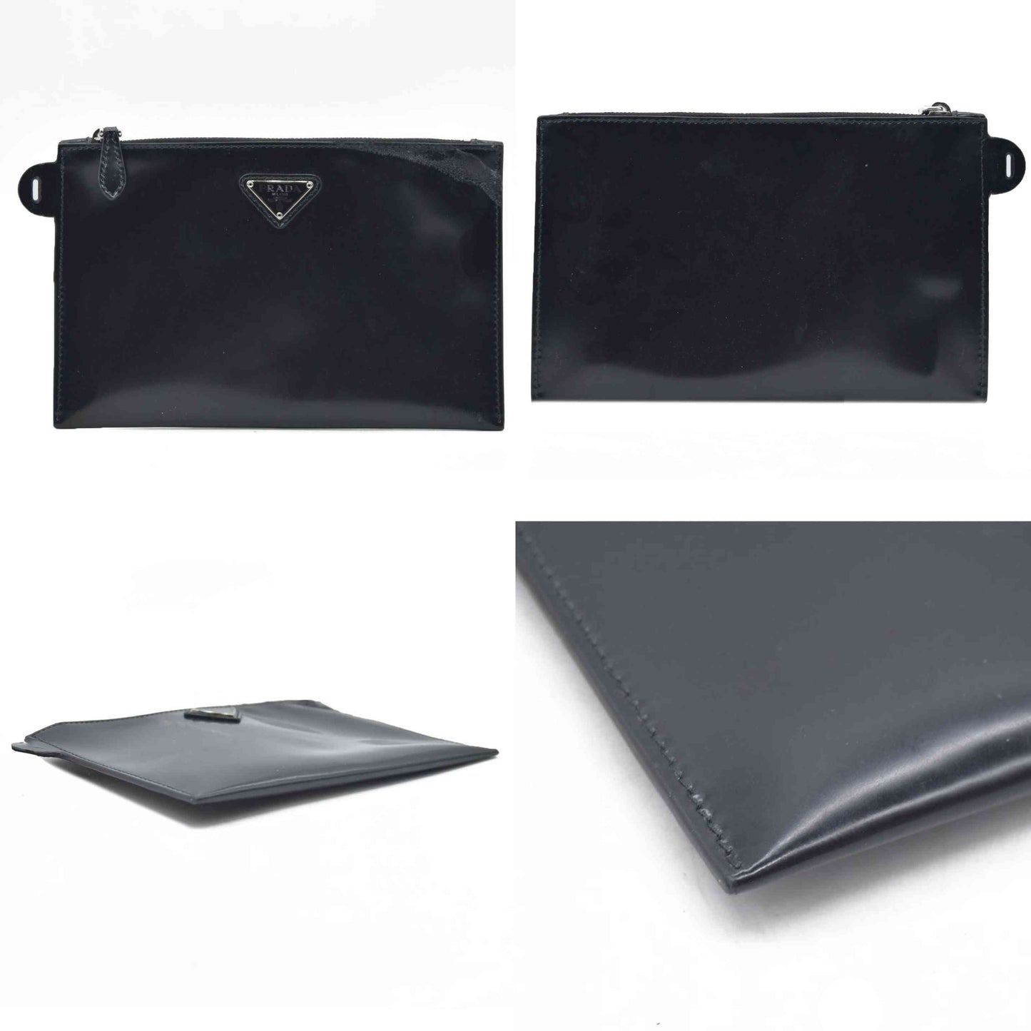 $600 Prada Enameled Metal Zipper Pouch CONSIGNMENT