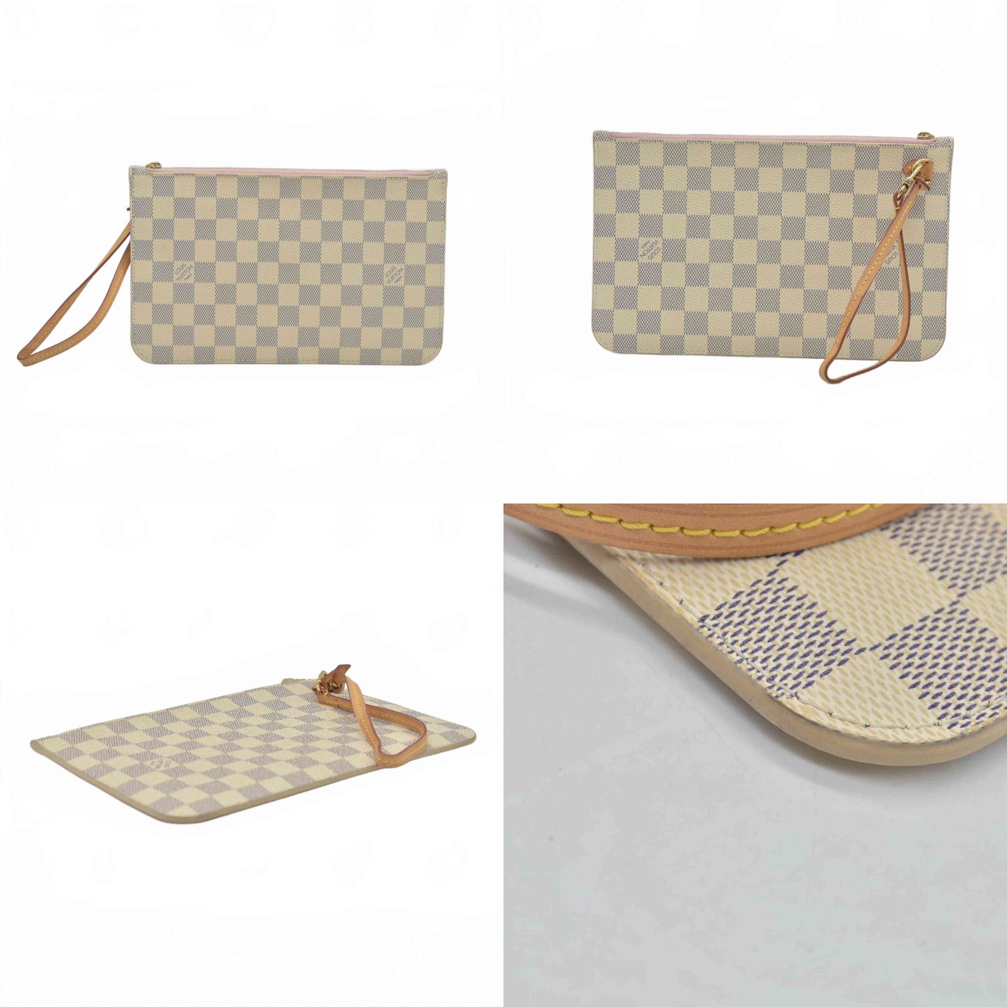 $600 Louis Vuitton Damier Azur Neverfull MM GM Pochette Rose Ballerine