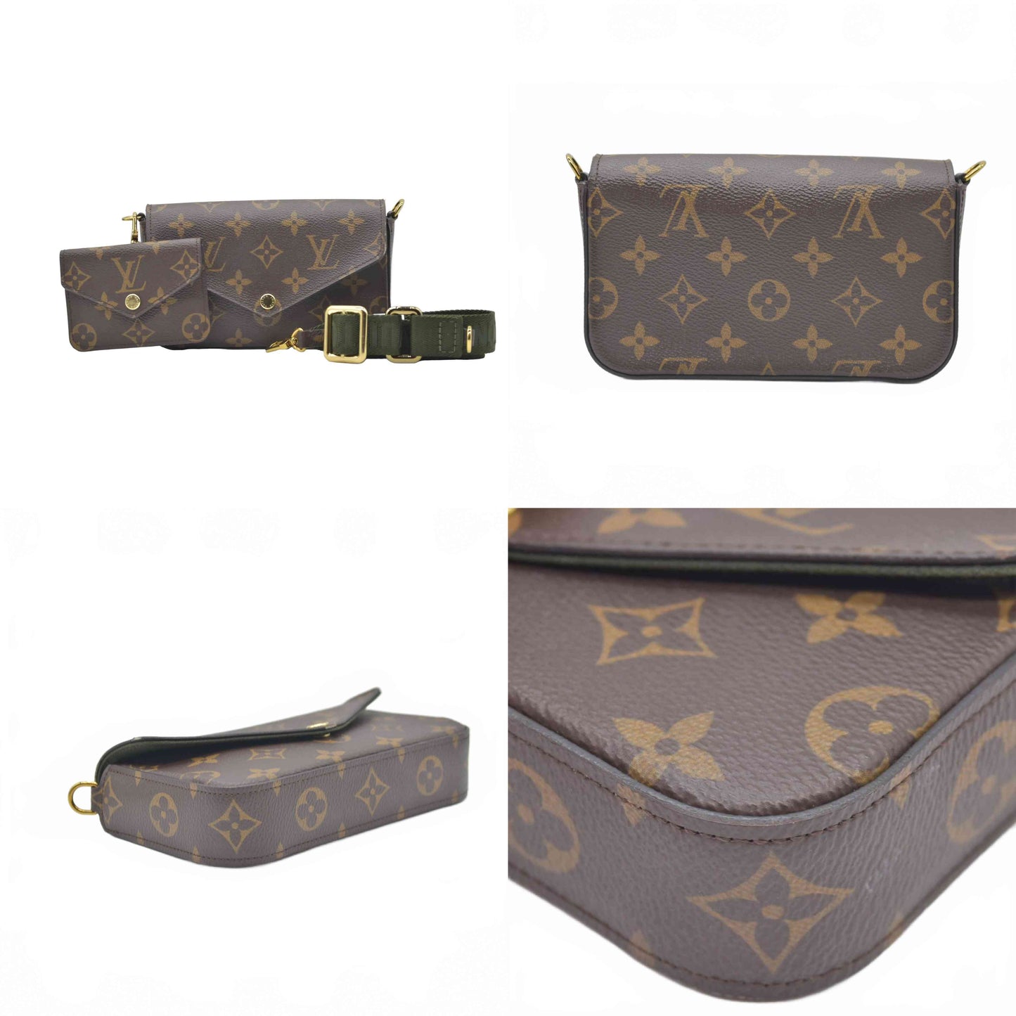 $1760 Louis Vuitton  Monogram Felicie Strap & Go Kaki RFID