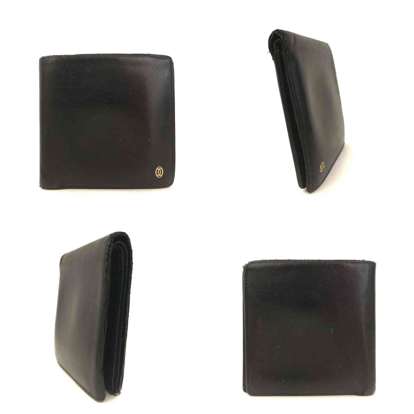 Pasha de Cartier Leather Bifold Wallet Purse Black