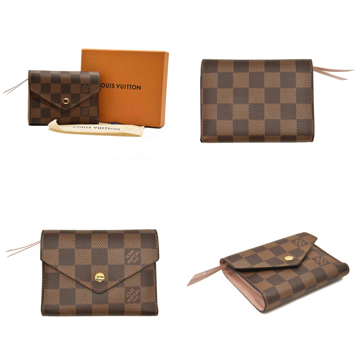 Louis Vuitton  Damier Ebene Victorine Wallet Rose Ballerine RFID