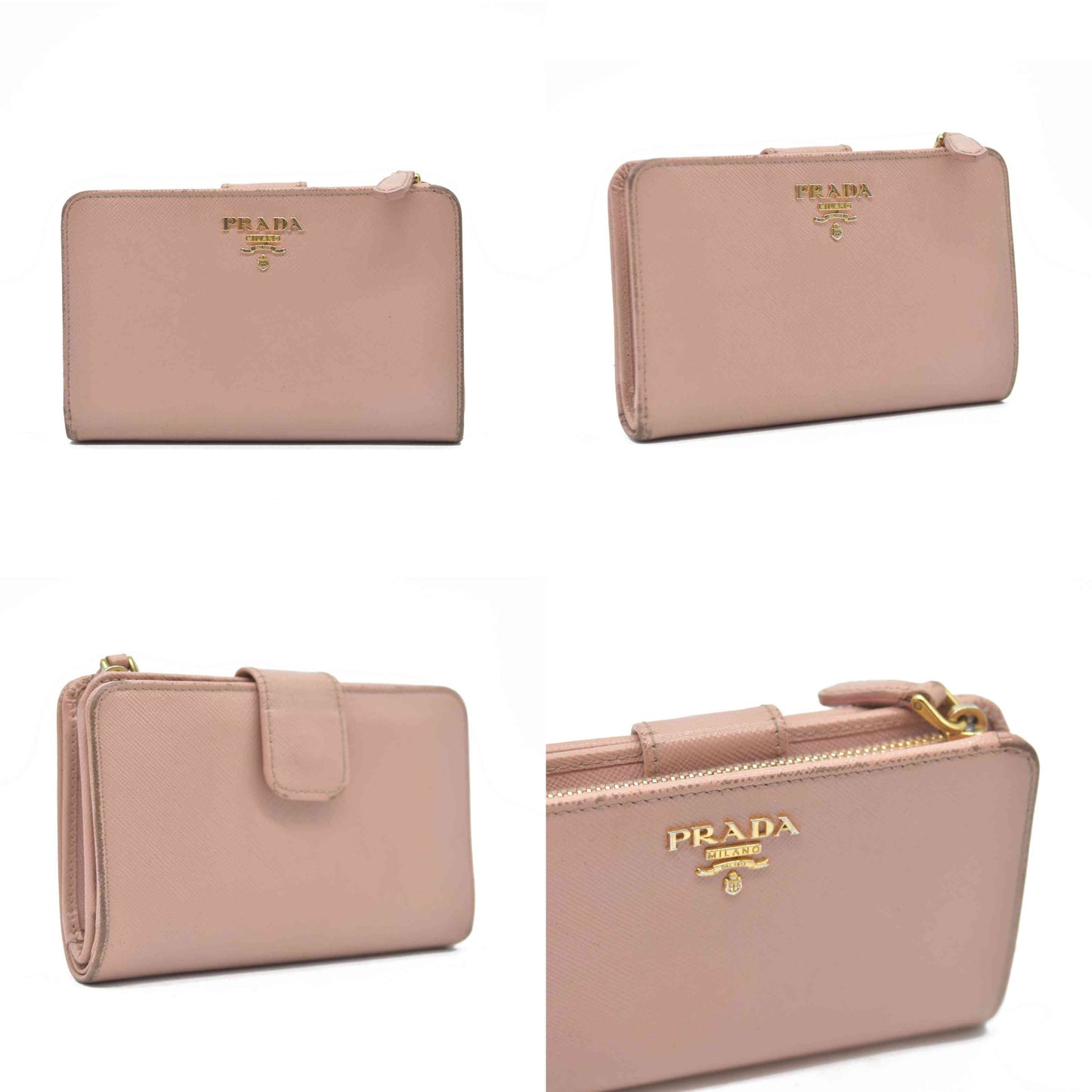 $560 Prada Saffiano Metal Compact Wallet Light Pink