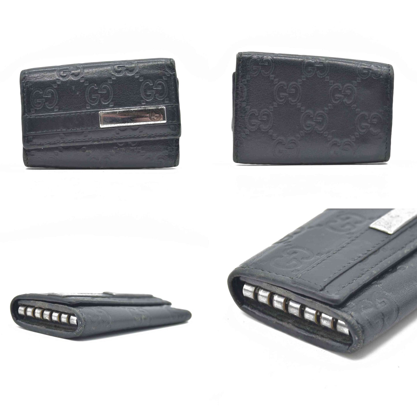 $350 GUCCI Ssima GG Logo Leather 6 Ring Key Case Black Marmont