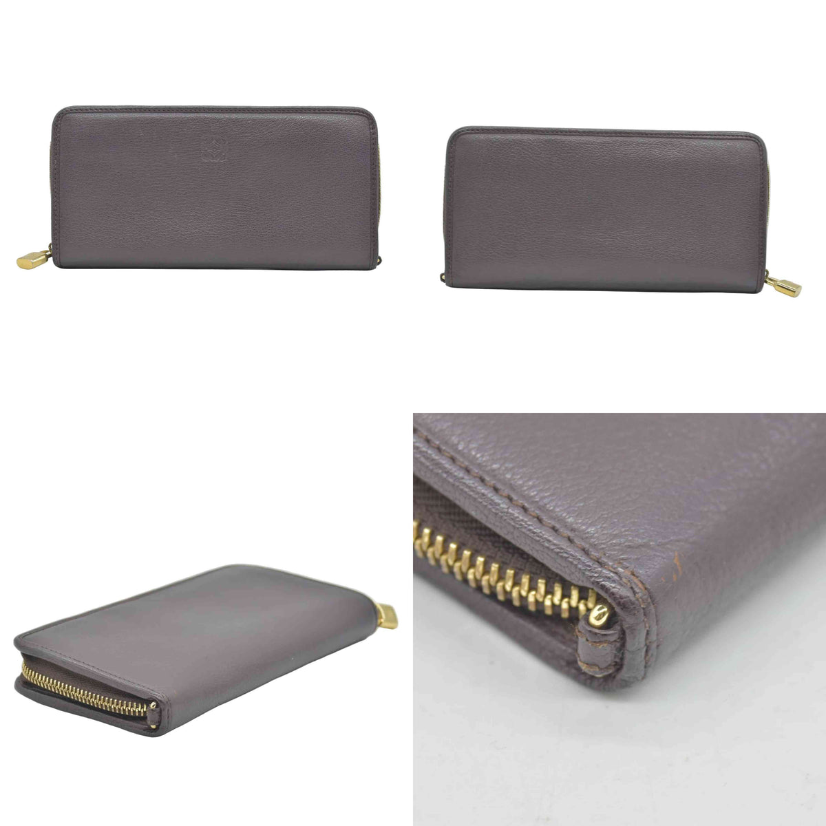 $990 LOEWE Round Zipper Long Wallet purple Anagram Wallet Leather CONSIGNMENT