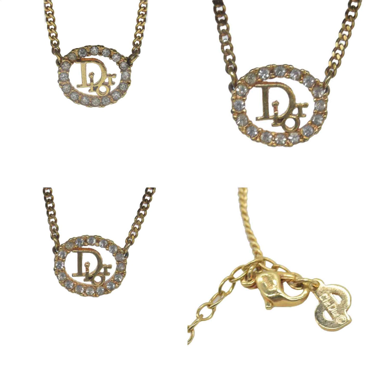 Christian Dior 20th Century Gold Plated Strass CD Logo Pendant Necklace CONSIGNMENT