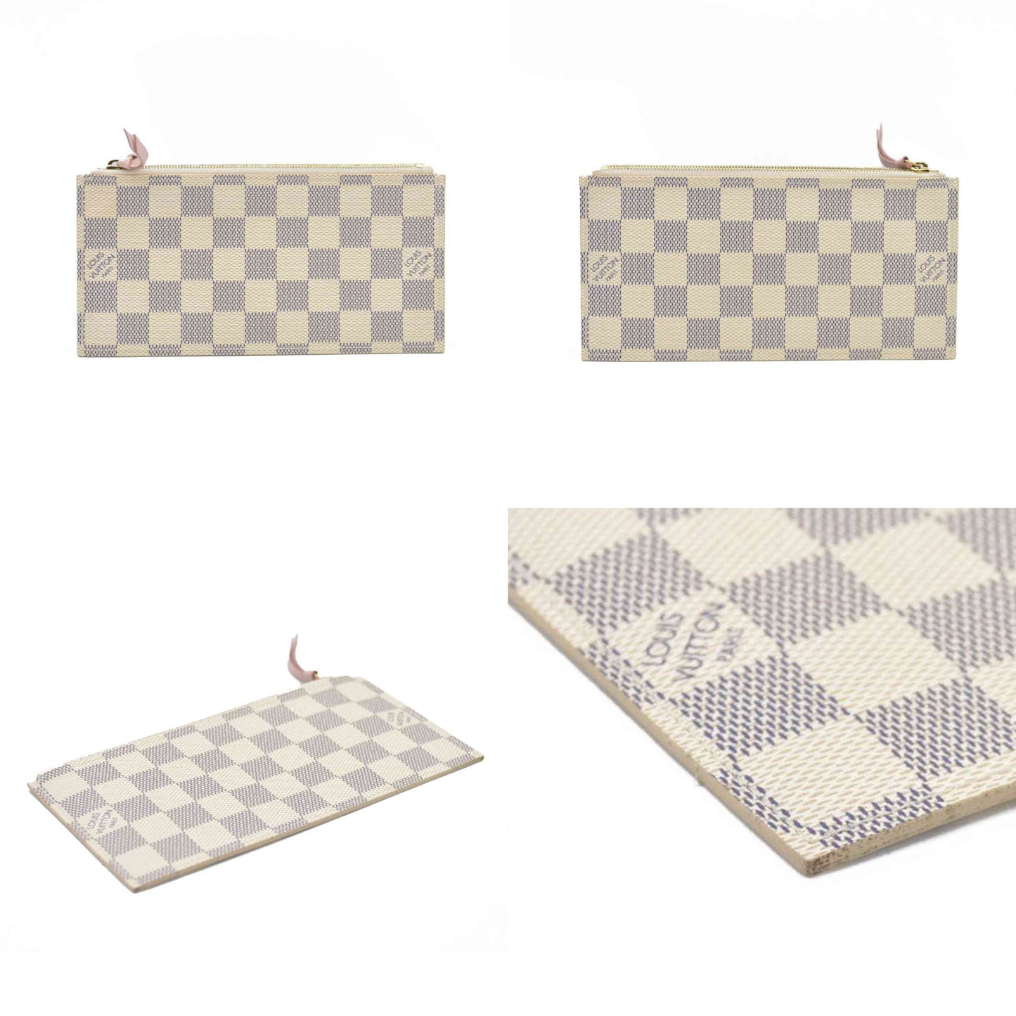 $1580 Louis Vuitton Damier Azur Pochette Félicie Wallet Zippered Insert Rose Ballerine