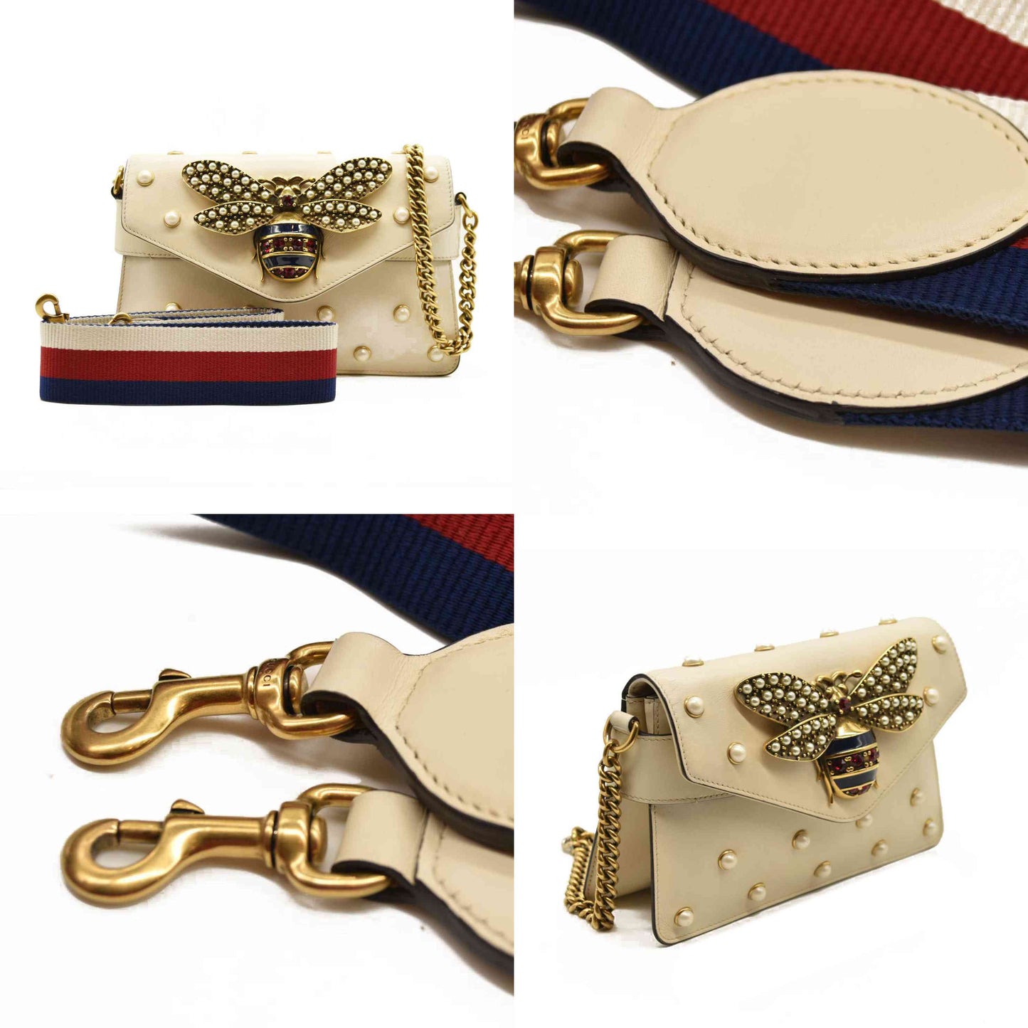 Gucci  Nappa Pearl Studded Mini Queen Margaret Broadway Shoulder Bag Mystic White
