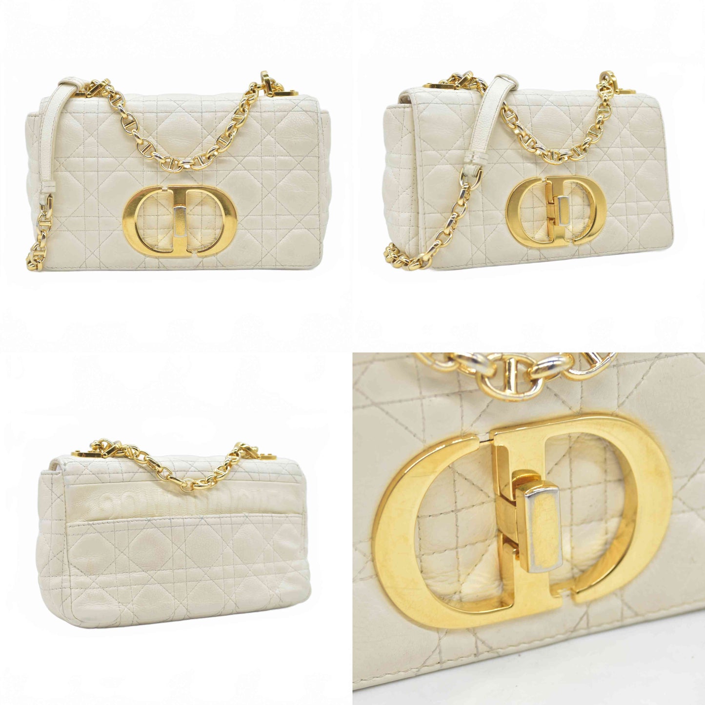 $4400 Christian Dior Lambskin Cannage Small Caro Bag Ivory