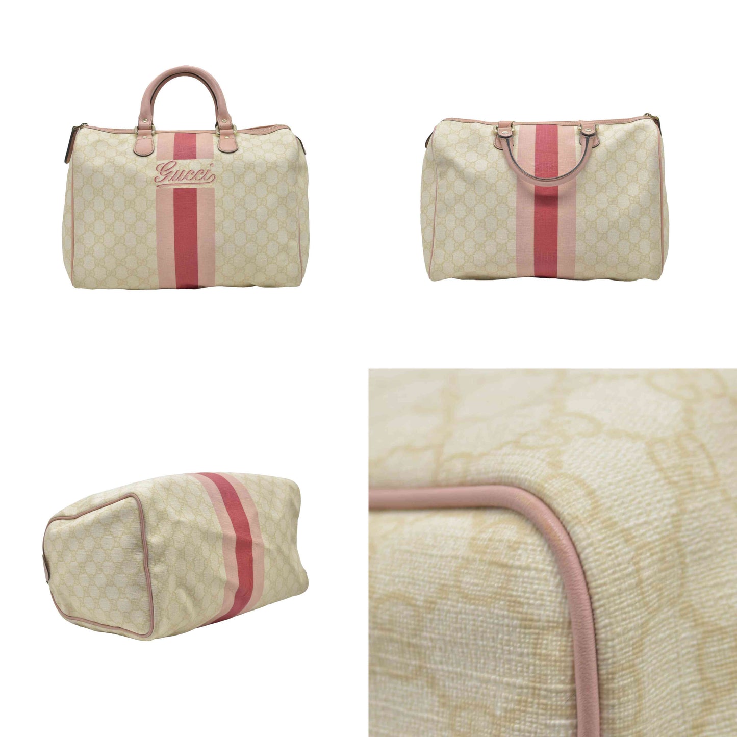Gucci GG Plus Monogram Web Stripe Medium Joy Boston Pink