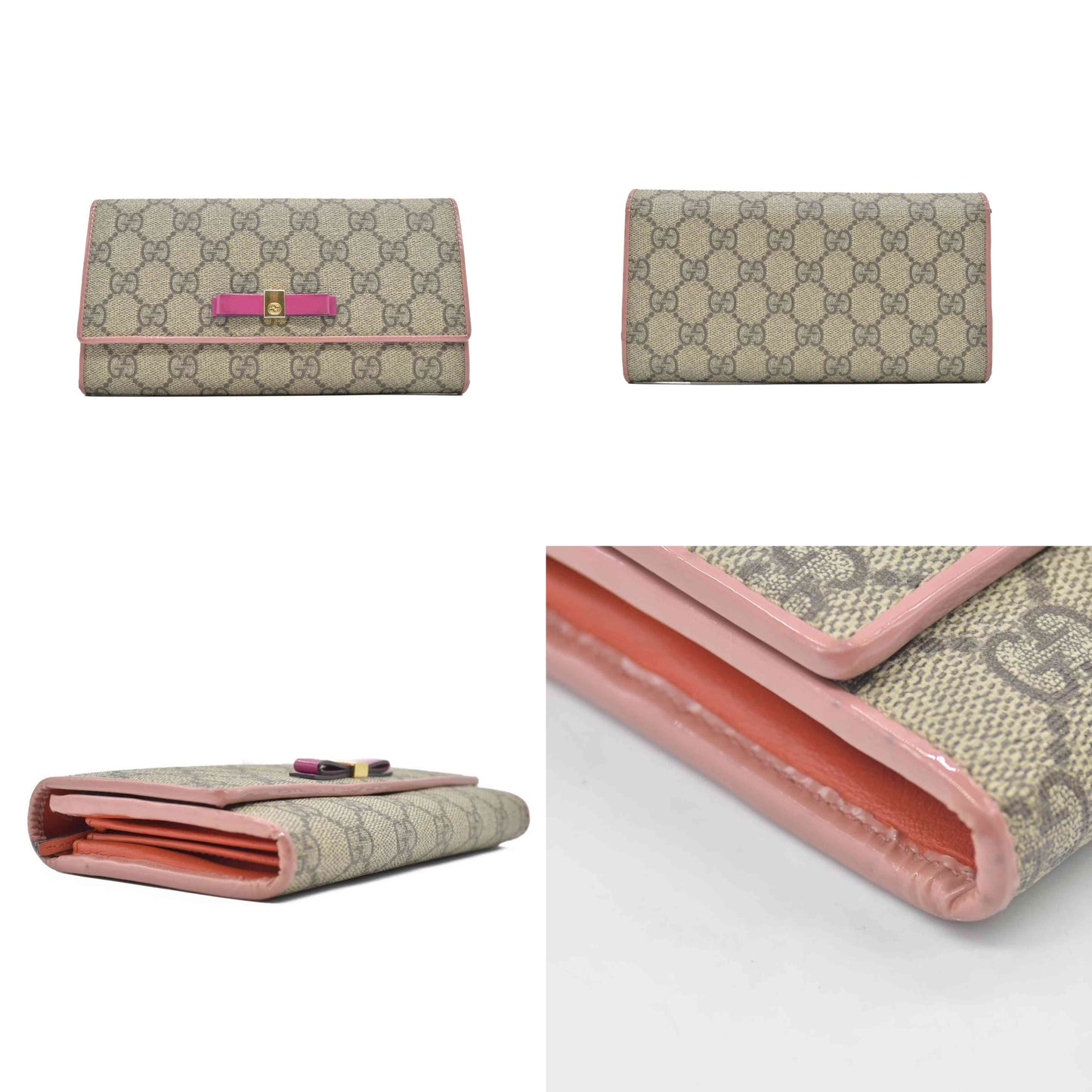 $650 Gucci pink original gg canvas continental bow wallet CONSIGNMENT