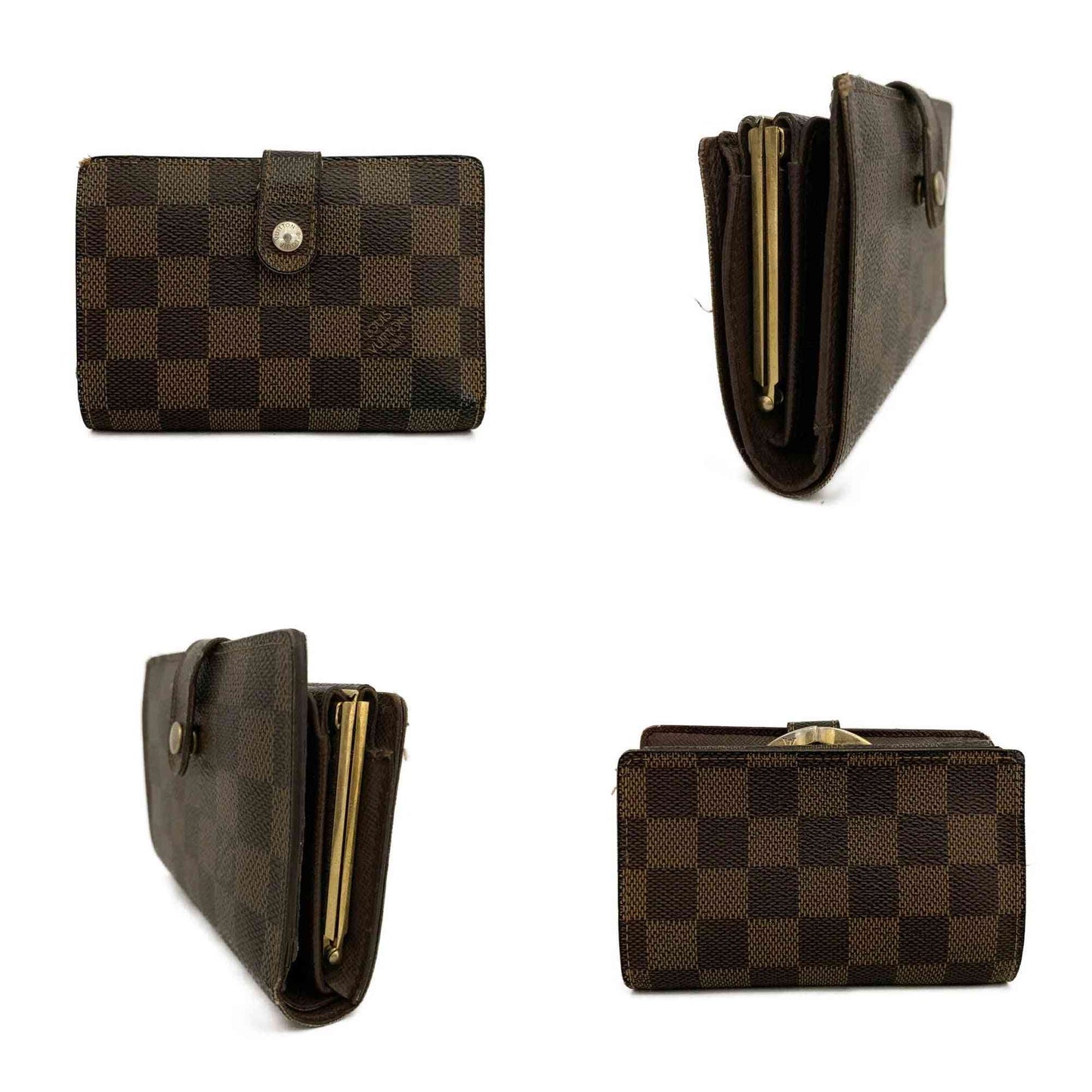 $775 2009 Louis Vuitton Damier Ebene Viennois French Kisslock Wallet MI0069