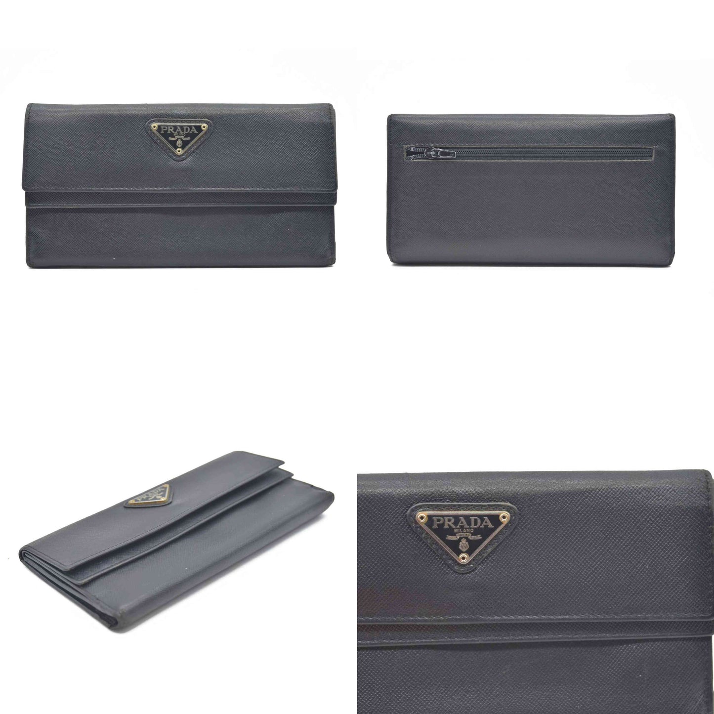 Prada Saffiano Tessuto Nylon Saffiano Tri-Fold Wallet Black