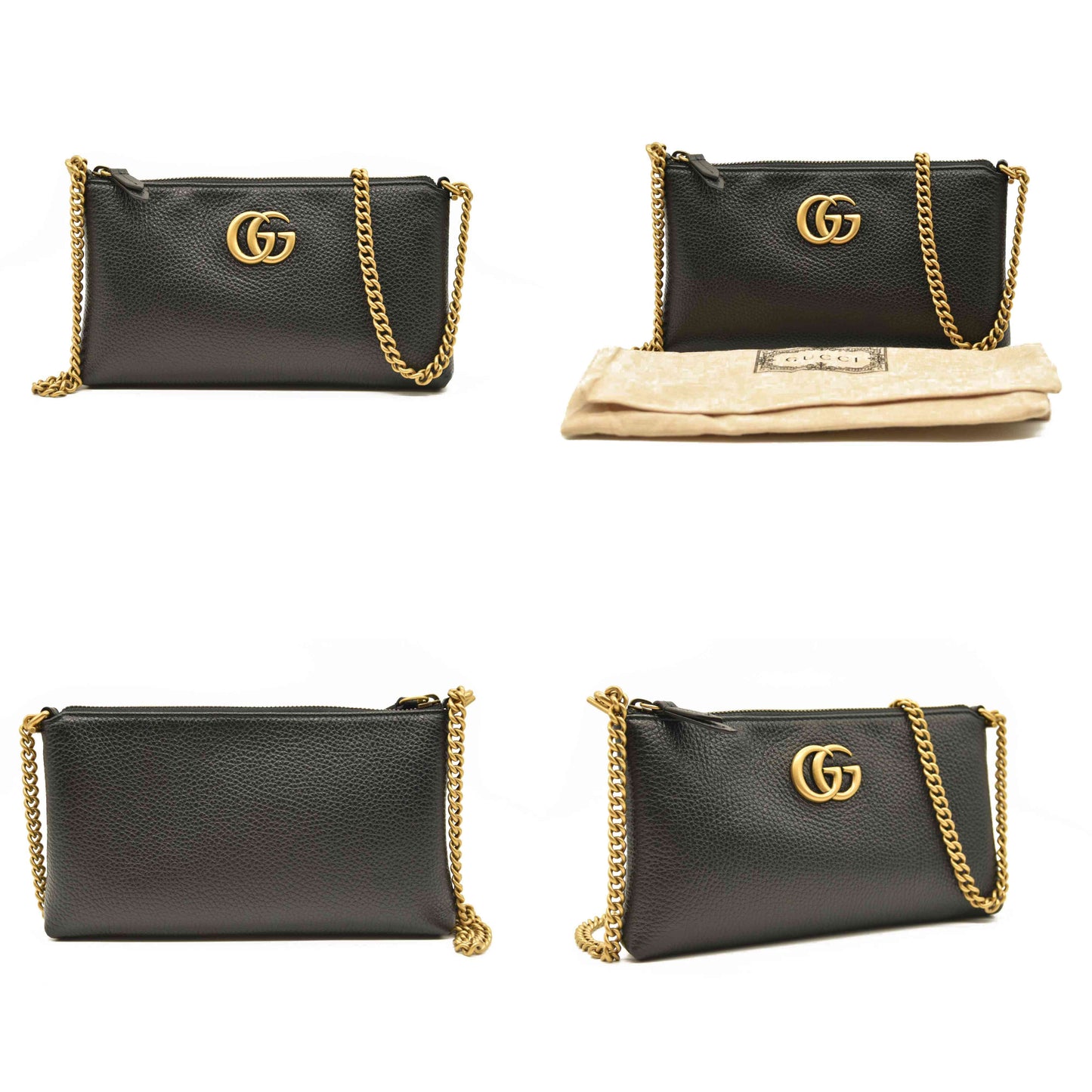 Gucci GG Logo Leather Square Chain Shoulder Bag Black NEW Marmont Crossbody