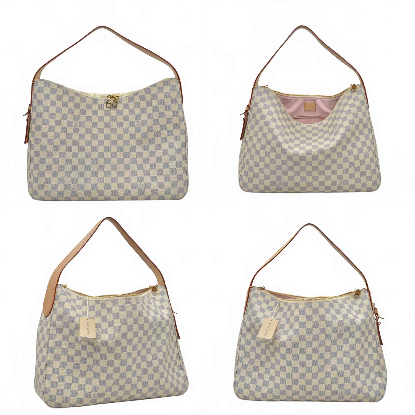 $2740 Louis Vuitton Damier Azur Slouchy MM Rose Ballerine