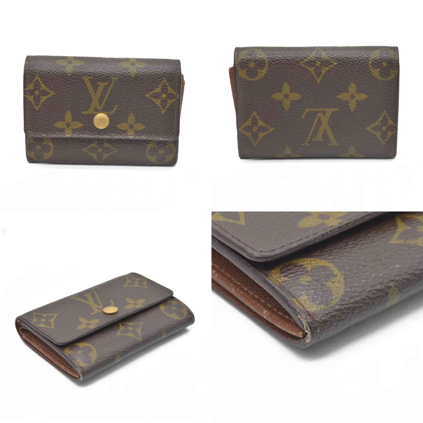 $345 Louis Vuitton Monogram Porte Monnaie Plat Coin Purse Wallet Brown MI0065