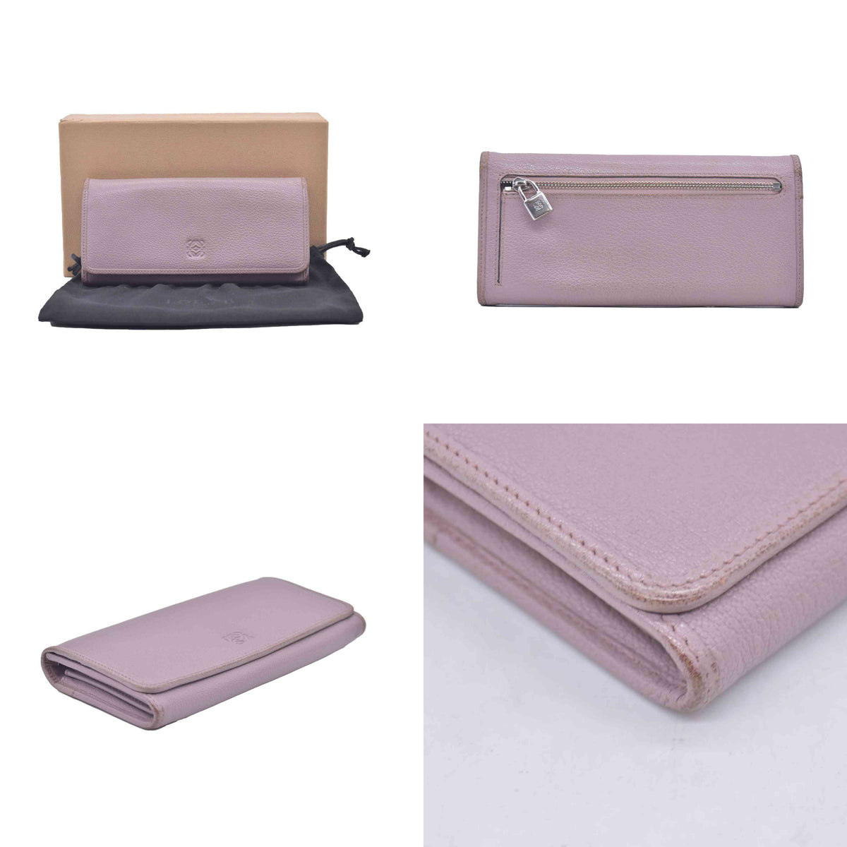 $990 Loewe  Leather Continental Wallet Beige CONSIGNMENT