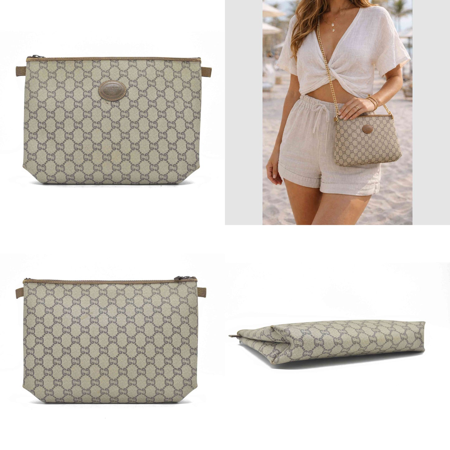 $1100 Gucci GG Gucci Plus Supreme Monogram Pouch Clutch Bag