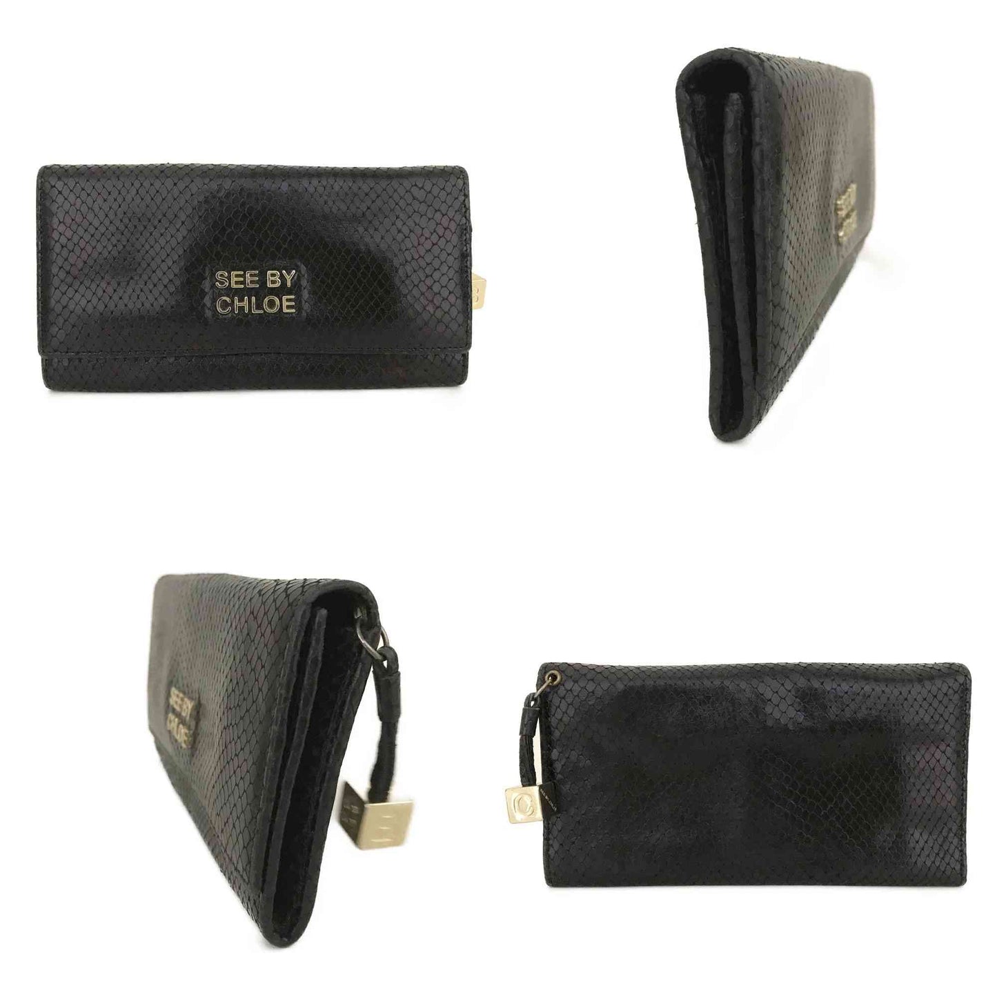 See By Chloe Leather Long Bifold Wallet Black