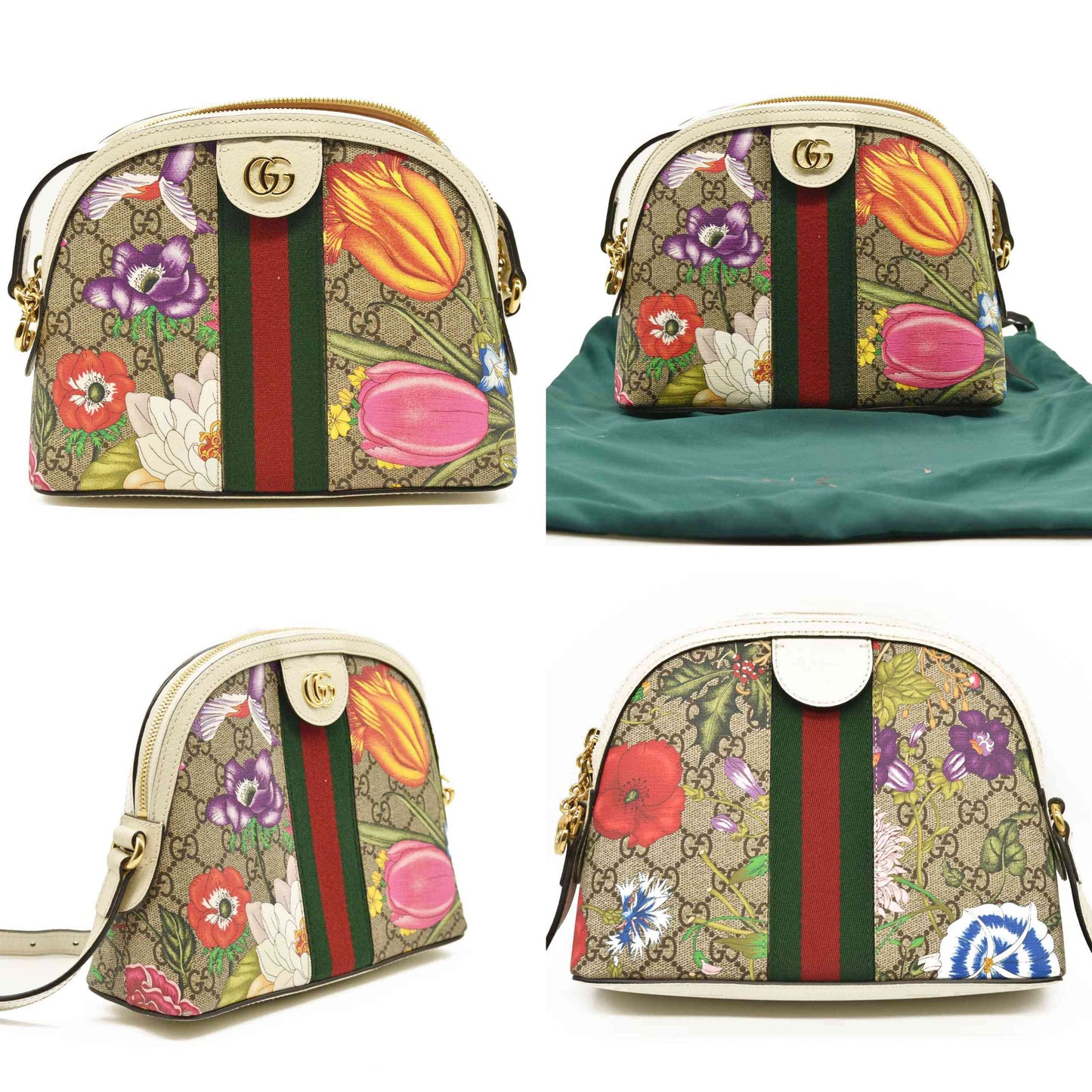 Gucci GG Supreme Monogram Flora Web GG Small Ophidia Dome Shoulder Bag White