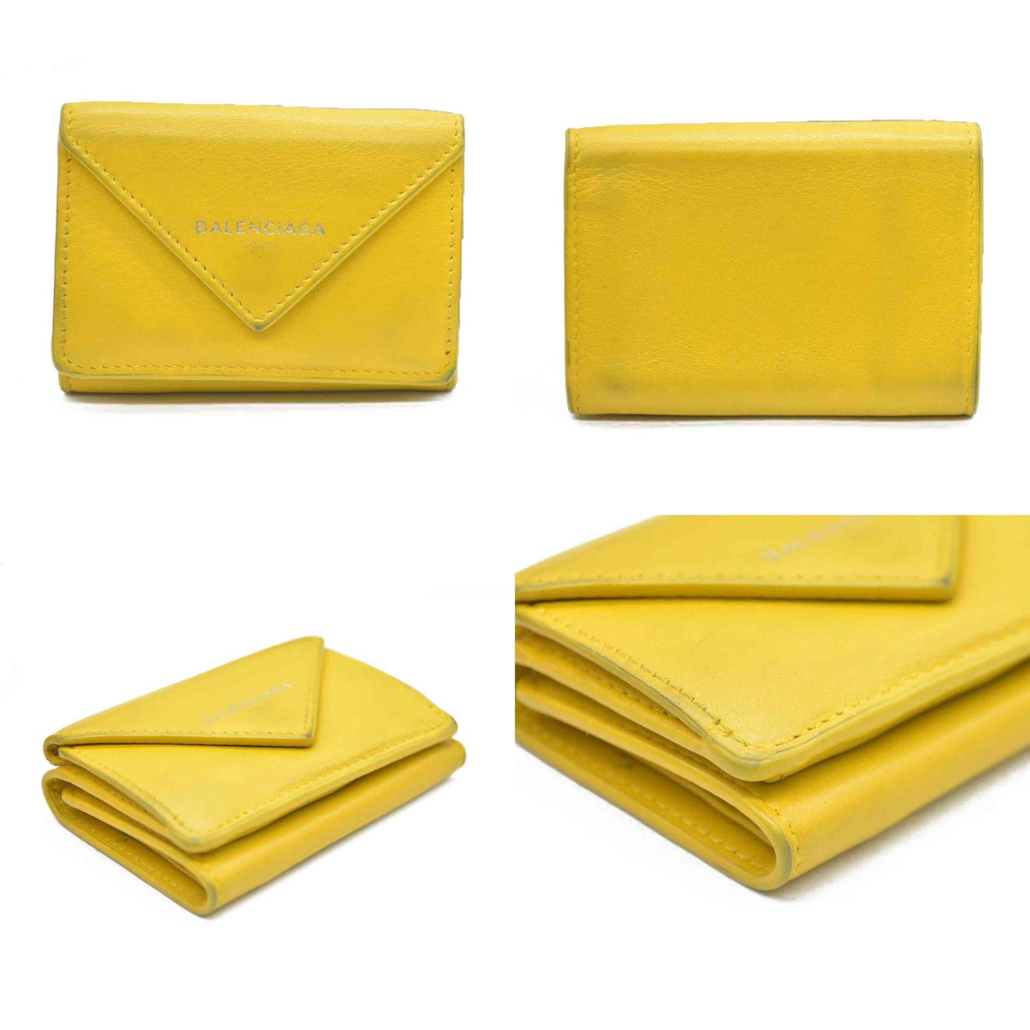 BALENCIAGA Everyday Mini Papier Leather Trifold Wallet Yellow