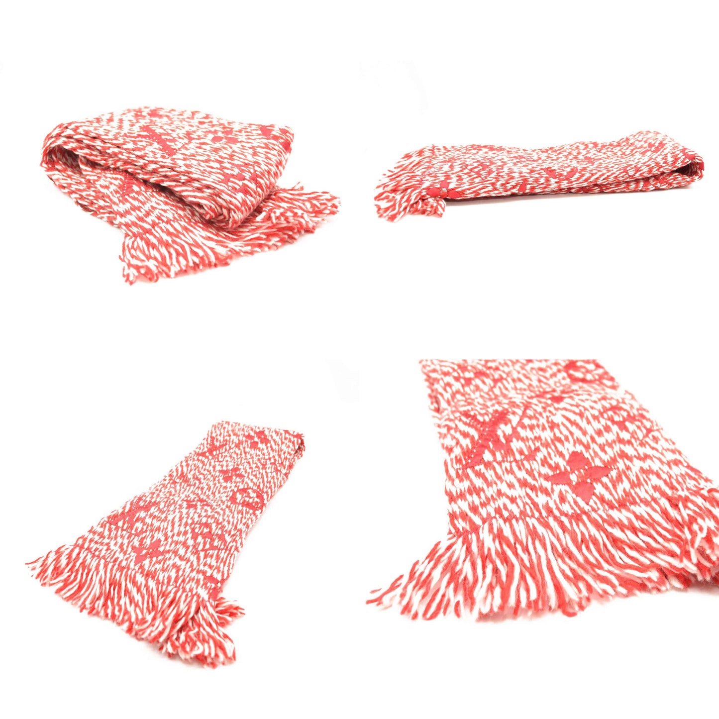 AUCTION $650 LOUIS VUITTON Wool Silk Logomania Mix Scarf Coquelicot