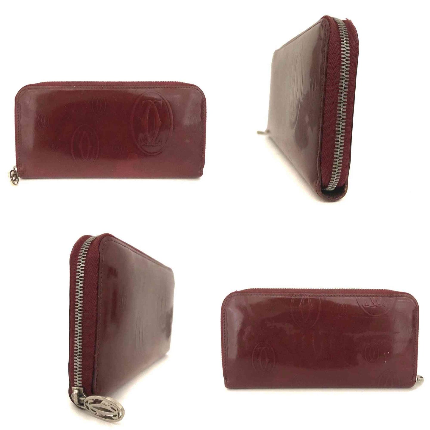 $620 Cartier Happy Birthday Patent Leather Zip Around Long Wallet
