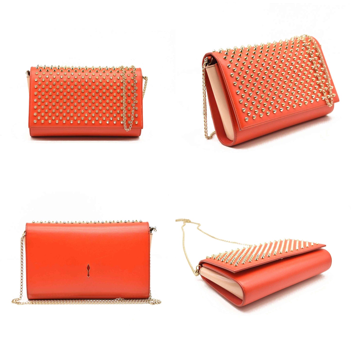 CHRISTIAN LOUBOUTIN Calfskin Spikes Paloma Clutch Red