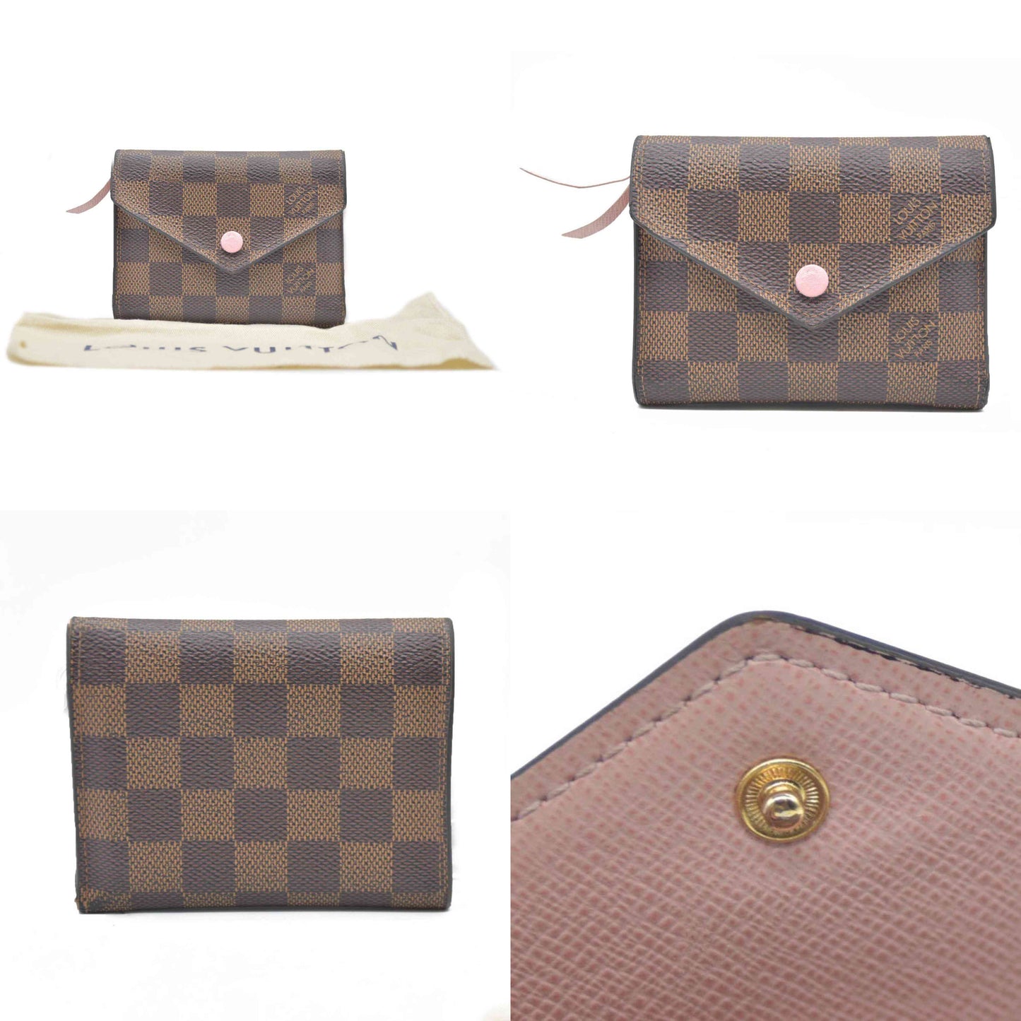 $605 Louis Vuitton Damier Ebene Victorine Wallet Rose Ballerine