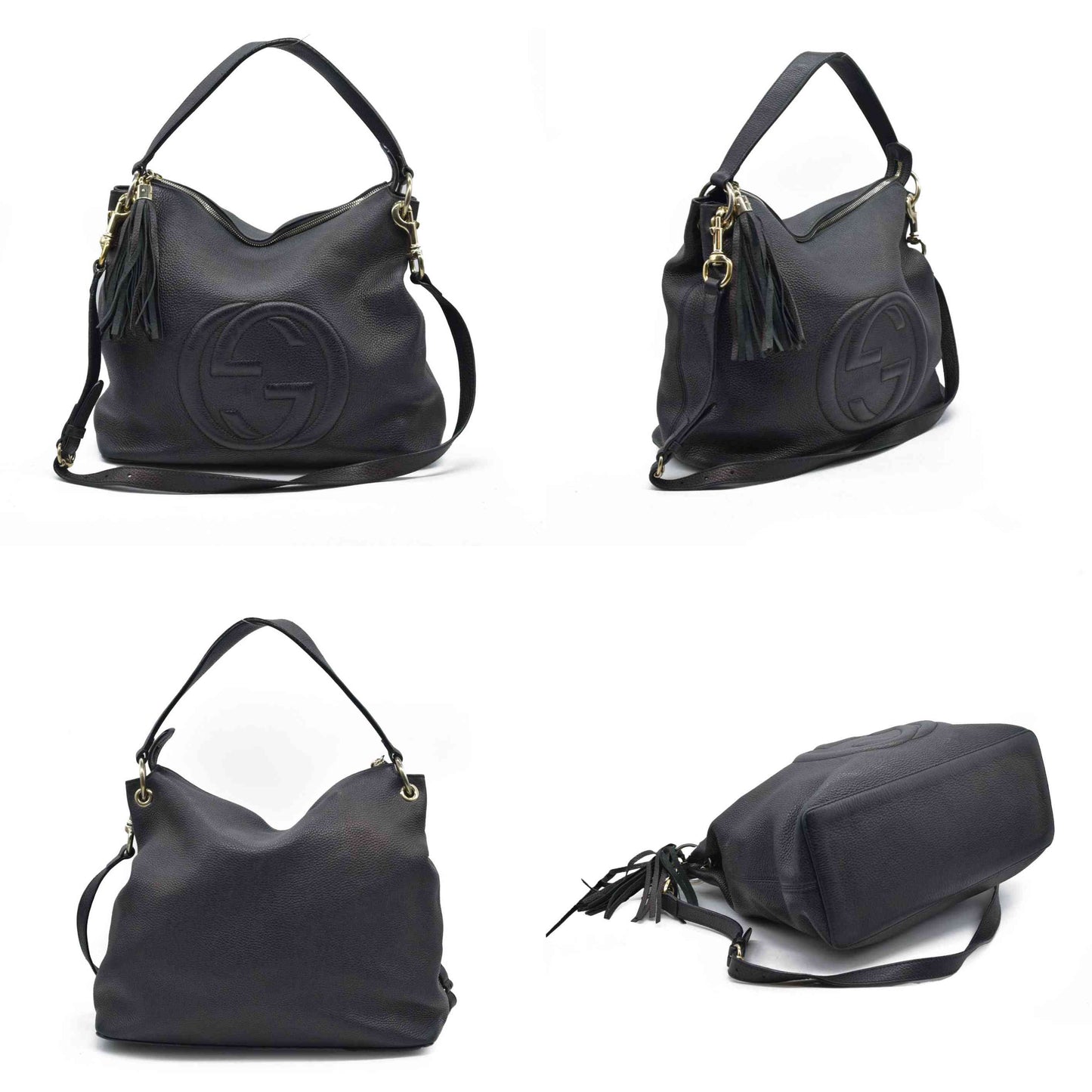 $1980 Gucci Pebbled Calfskin Large Soho Hobo Black GG