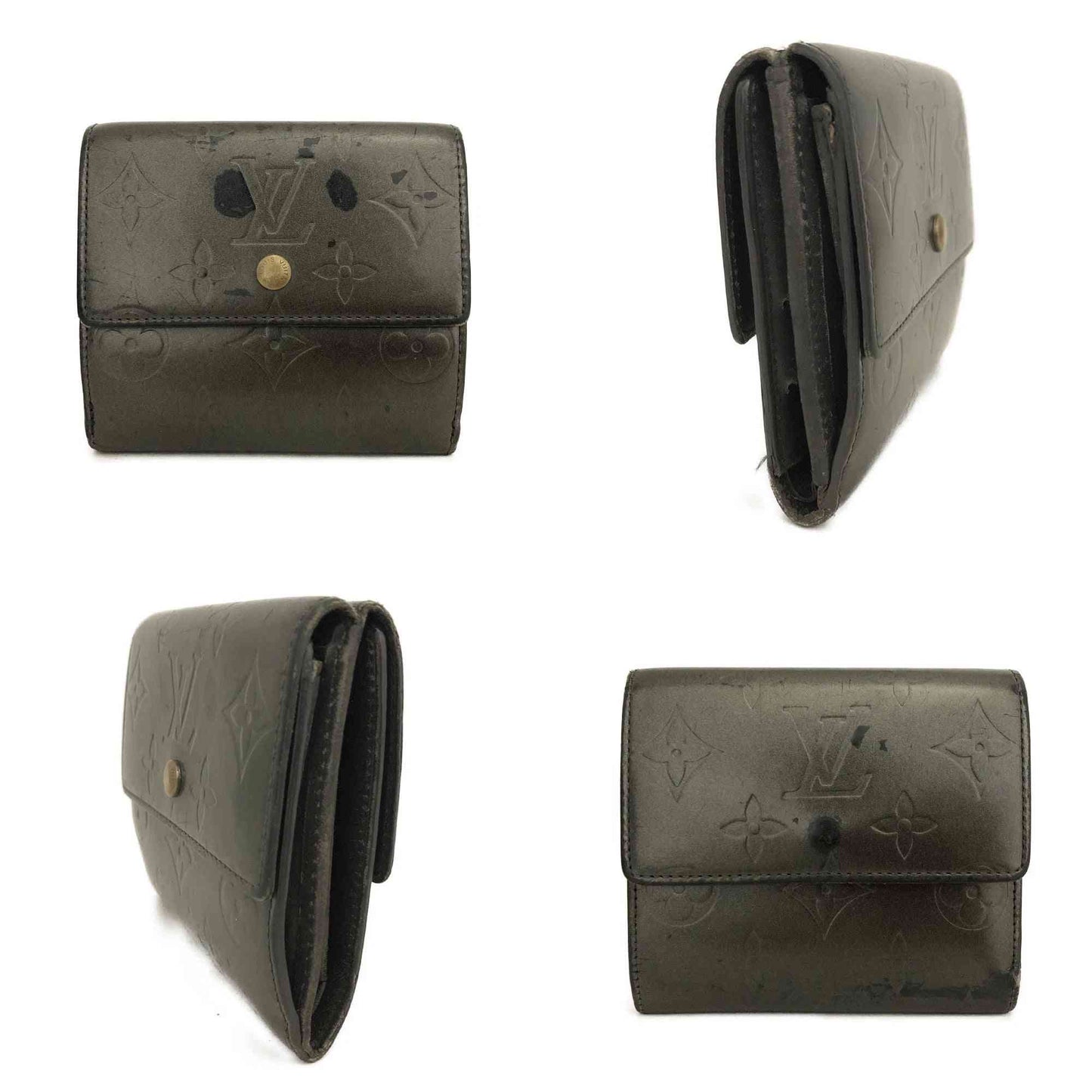 Louis Vuitton Monogram Mat Portefeiulle Elise Trifold Wallet Gray TH1002