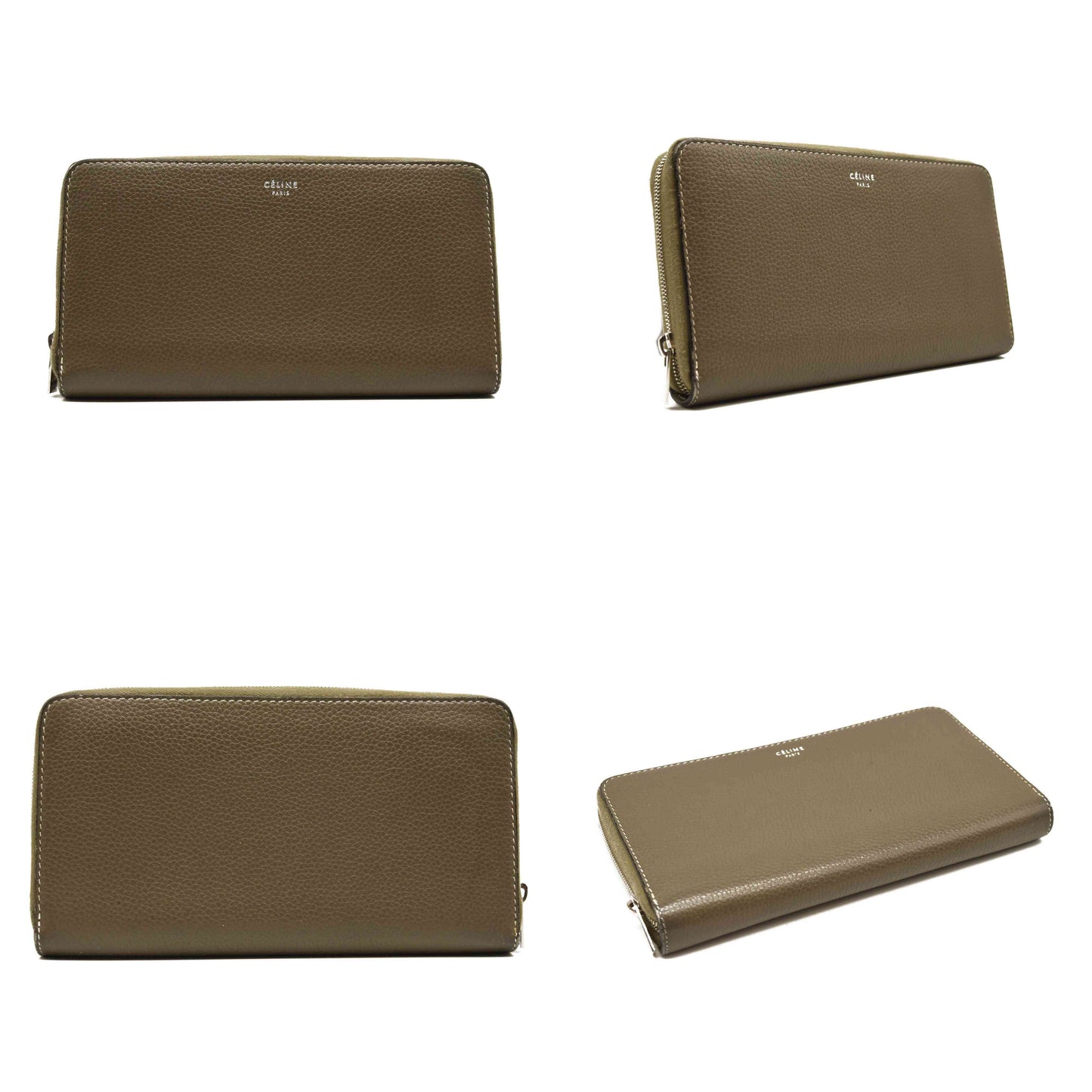 Celine Grained Calfskin Large Zip Around Multifunction Wallet Taupe