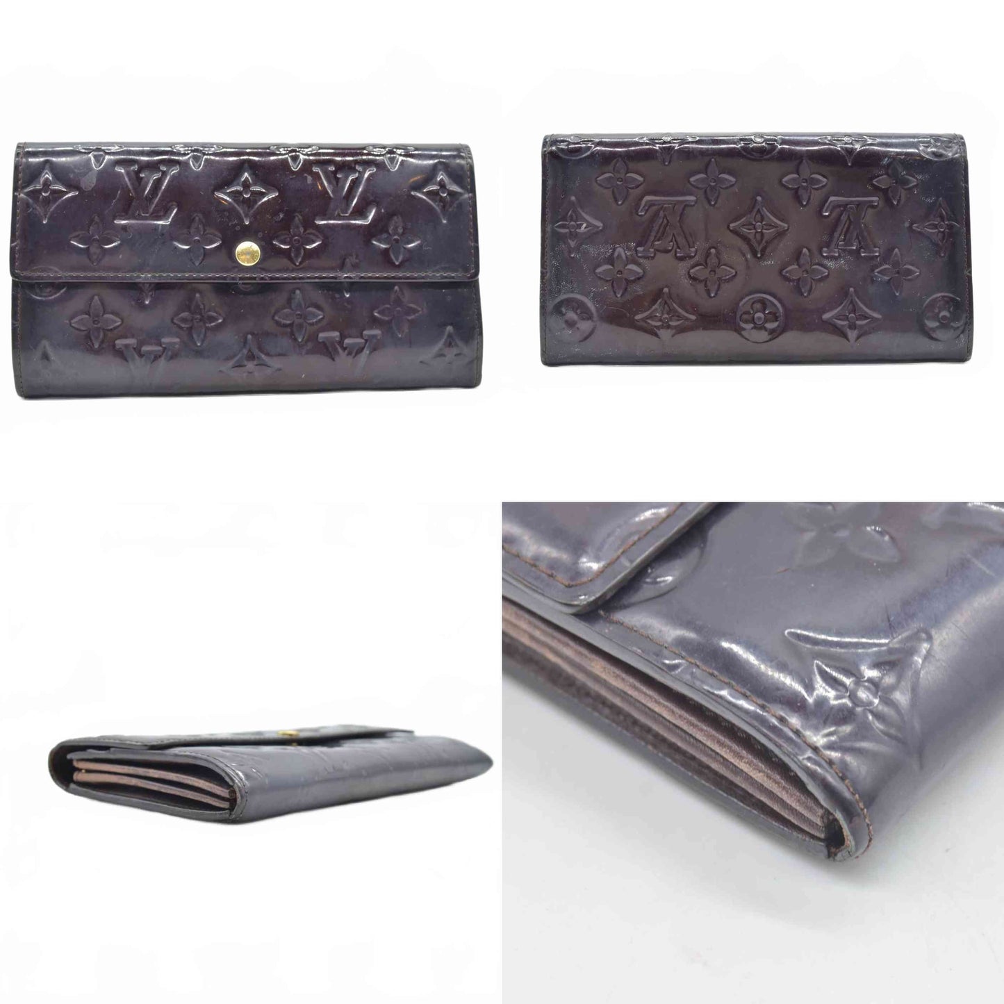 $840 Louis Vuitton Vintage Monogram Vernis Sarah Wallet Burgundy