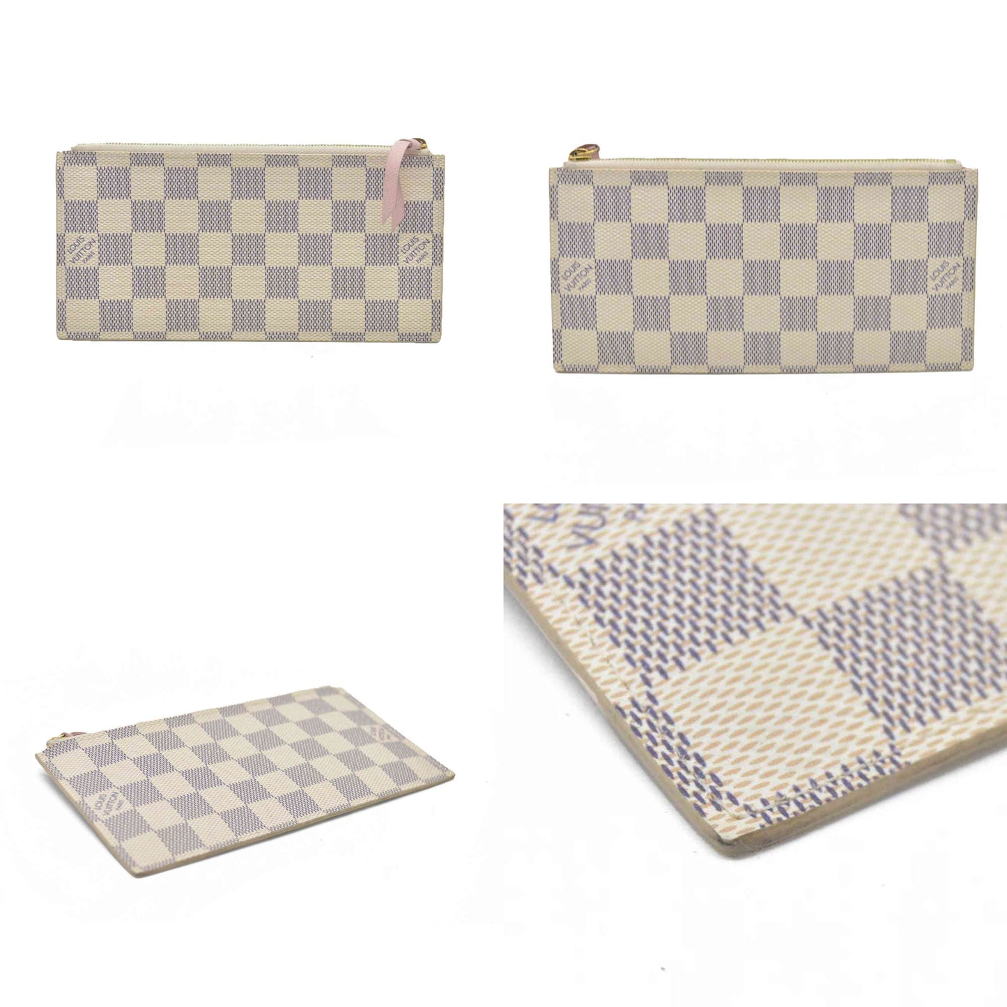 $1580 Louis Vuitton Damier Azur Pochette Félicie Wallet Zippered Insert Rose Ballerine