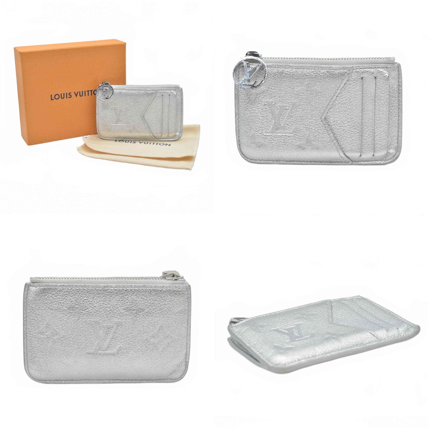 $575 RFID Louis Vuitton Monogram Empreinte Romy Card Holder Silver