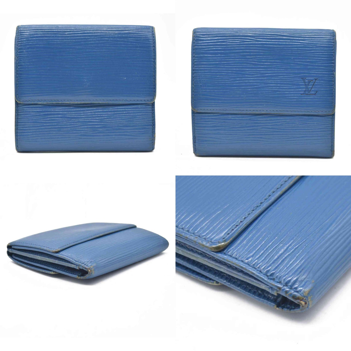 $695 1993 Louis Vuitton Epi Elise Trifold Wallet Blue MI0923