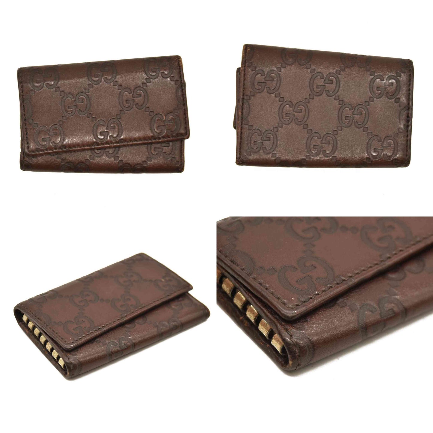 GUCCI Ssima GG Logo Leather 6 Ring Key Case Brown