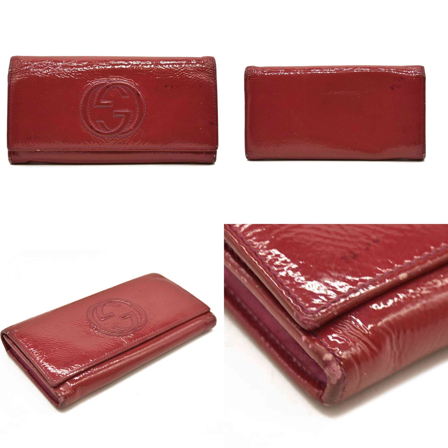 Gucci  Pebbled Calfskin Soho Continental Wallet Red