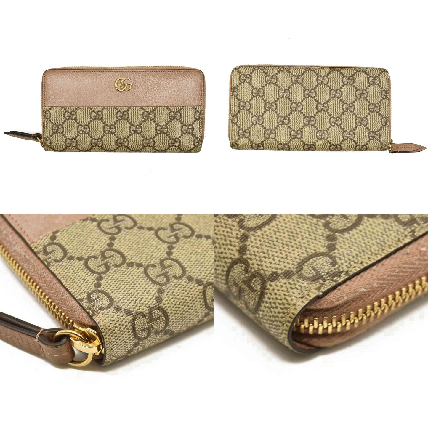 GUCCI GG Marmont GG Logo PVC Zip Around Long Wallet Beige