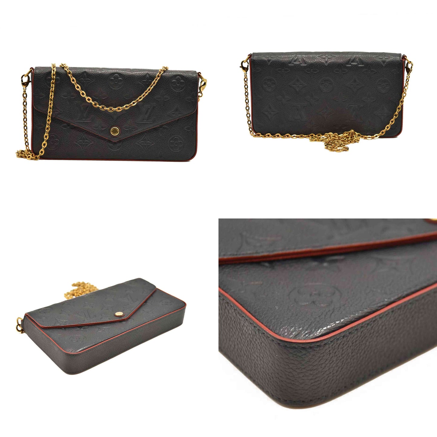 Louis Vuitton  Empreinte Pochette Felicie Chain Wallet Marine Rouge