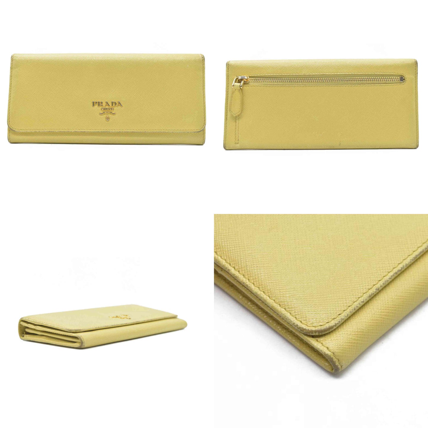 Prada Saffiano Metal Leather Continental Wallet Yellow
