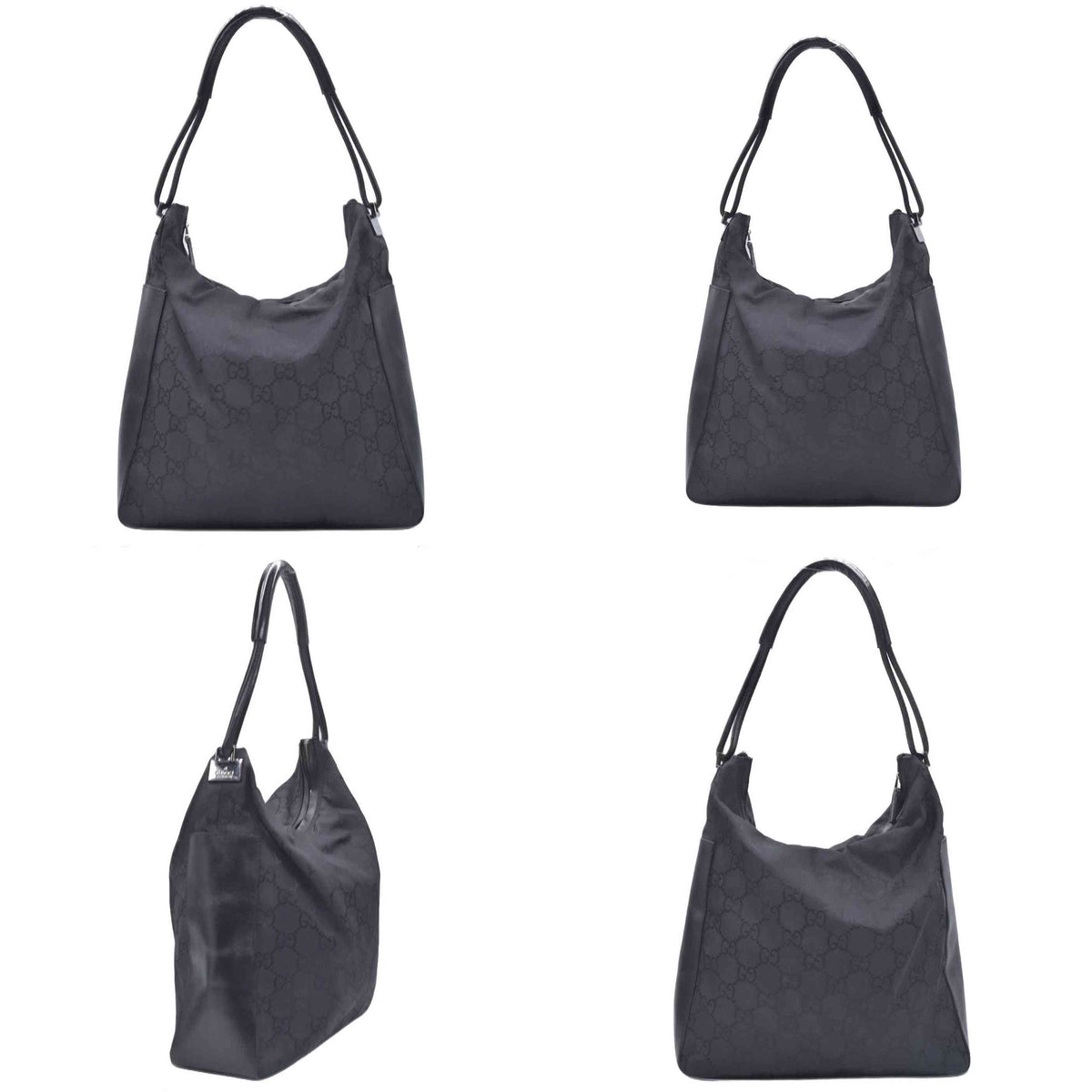 $850 Vintage Gucci Canvas Zip Shoulder Hobo Black CONSIGNMENT 10020932