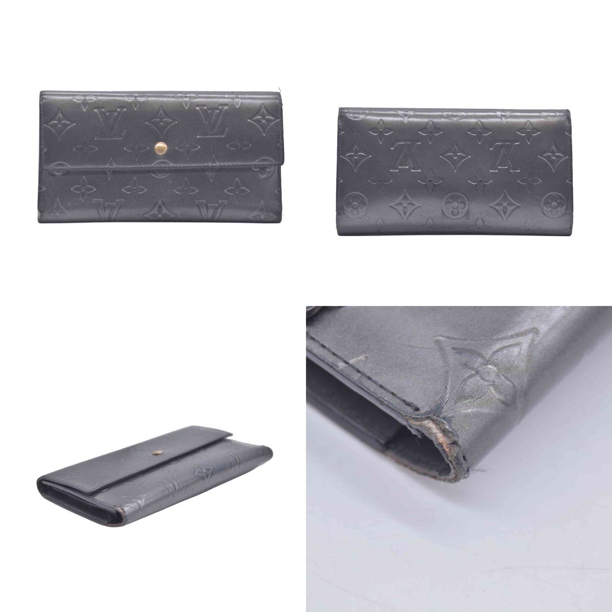 $720 2005 Louis Vuitton Mat Monogram Porte Tresor International Grey TH0055 CONSIGNMENT 10020952