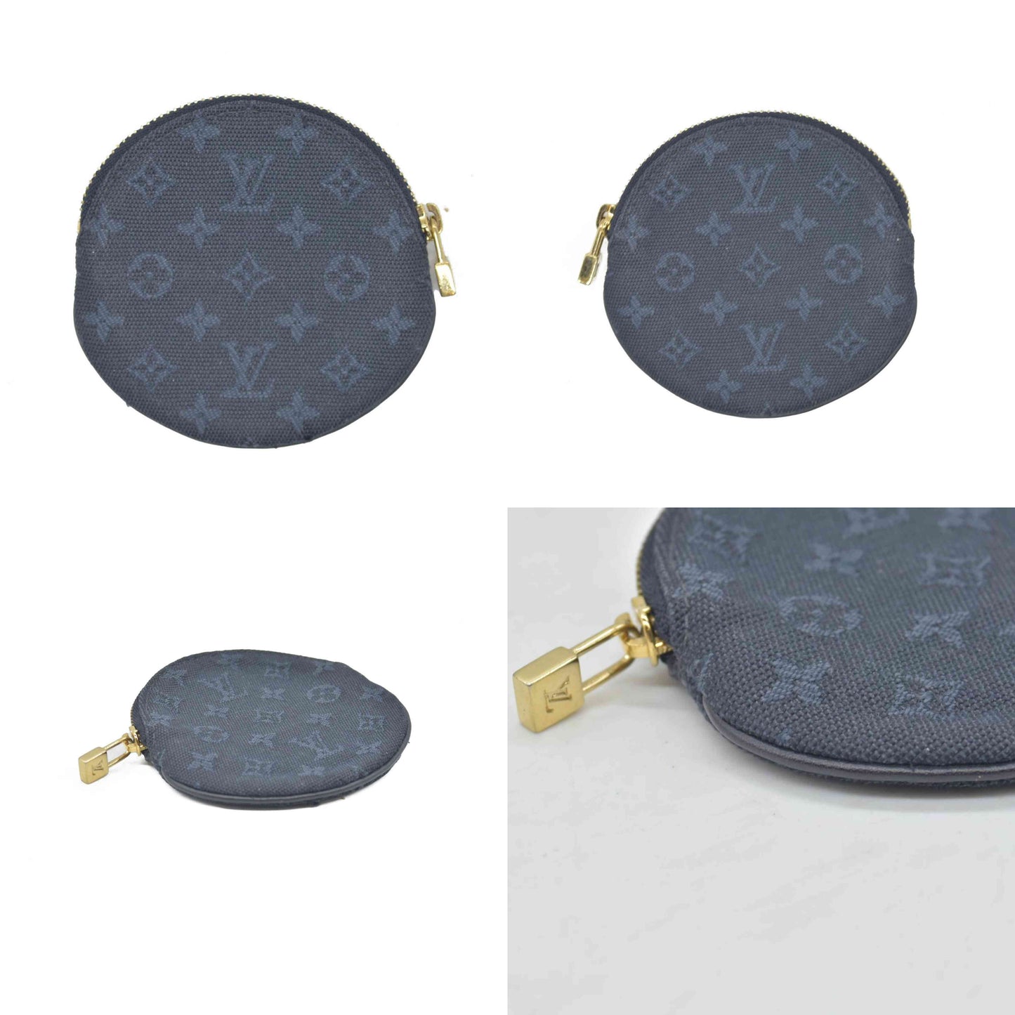 $390 2003 LOUIS VUITTON Round Coin Mini Lin Zippy Wallet Dark Blue CONSIGNMENT MI0023