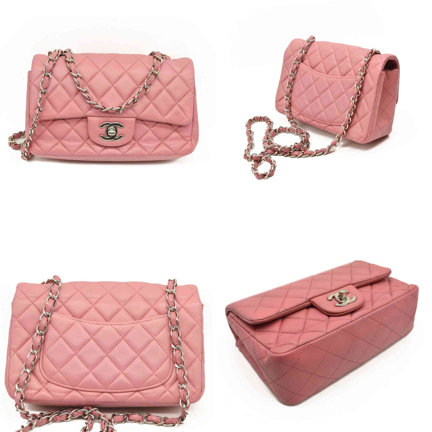 Chanel  Lambskin Quilted Mini Rectangular Flap Pink 18*